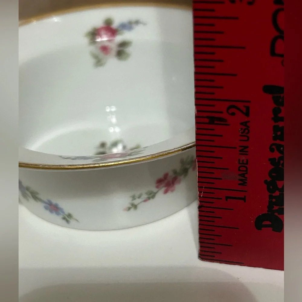GDA Limoges Ramekin Bowls with Pink Rose Design and Gold Rim France